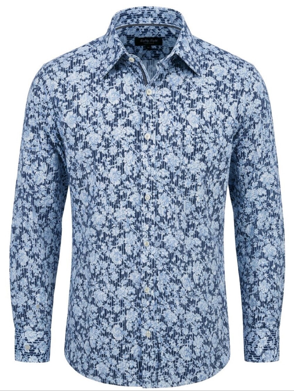 Eighty Eight Navy and White Floral-Print Button-Down Shirt